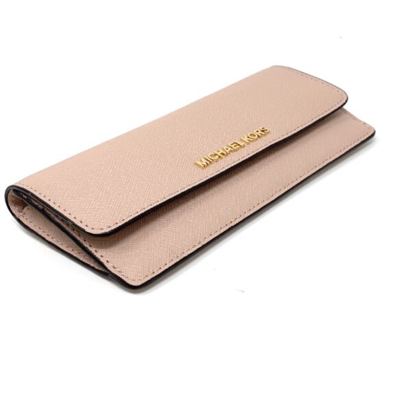 Michael Kors Jet Set Travel Large Trifold Leather Wallet, Pastel Pink - Picture 1 of 8